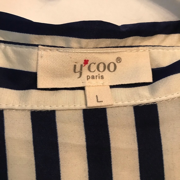 Y’Coo Paris Striped Shirt Dress with Elasticized Waist and Tie Size Large - Picture 4 of 4